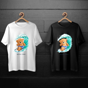 طرح لایه باز خرس تدی در حال موج سواری برای چاپ روی انواع تیشرت